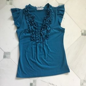 Trixxi, teal flutter sleeveless top, Sz S